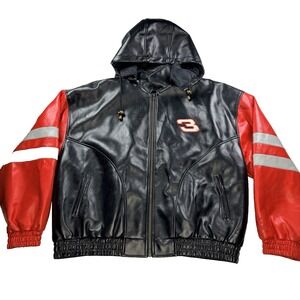 Mens Chase Authentics Dale Earnhardt Faux Leather Jacket NASCAR Bomber Hood 2XL